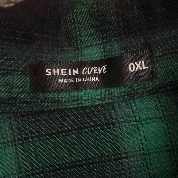 Shein curve green plaid button down - Picture 2 of 2